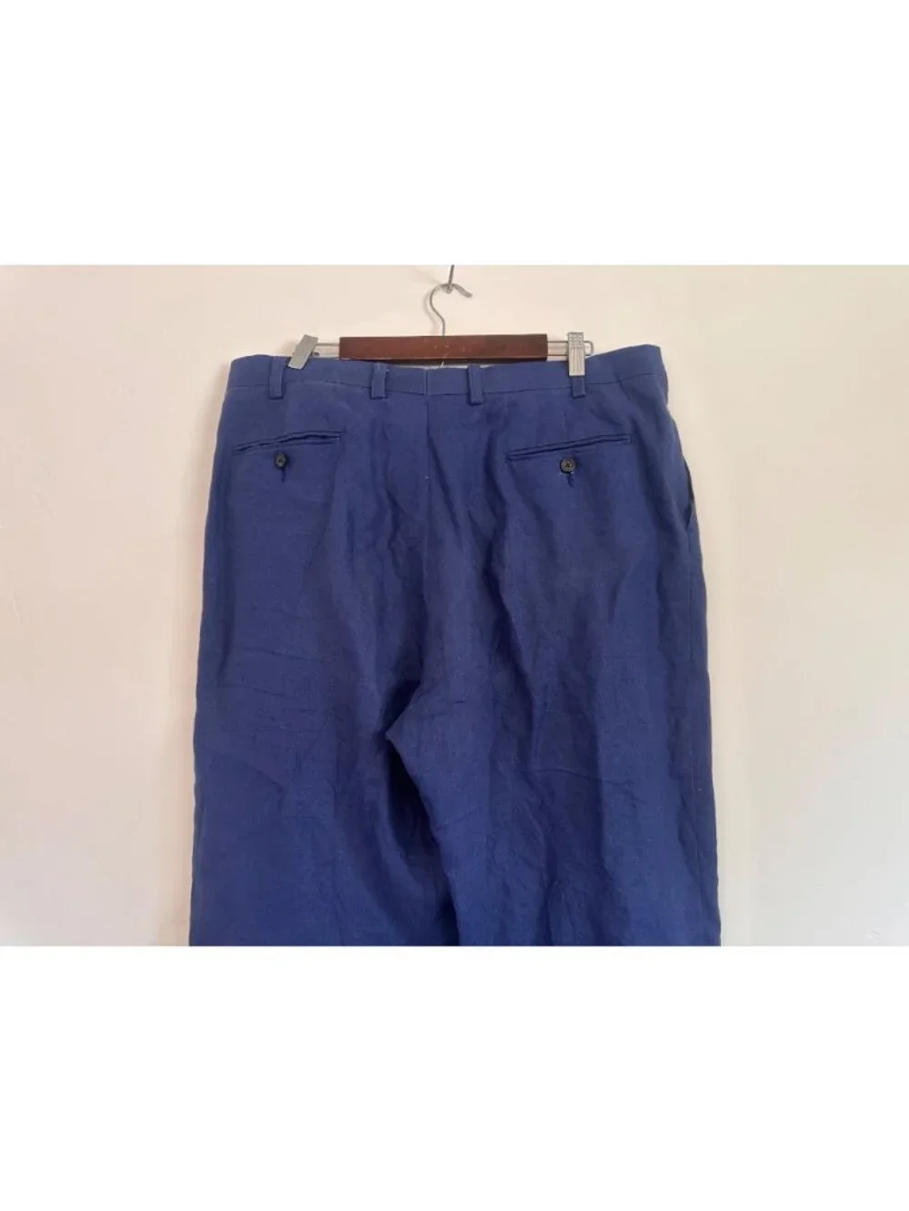 Ralph Lauren Linen Pleated Trousers Pants Men 38x30 Blue Wide Leg Preppy Coastal